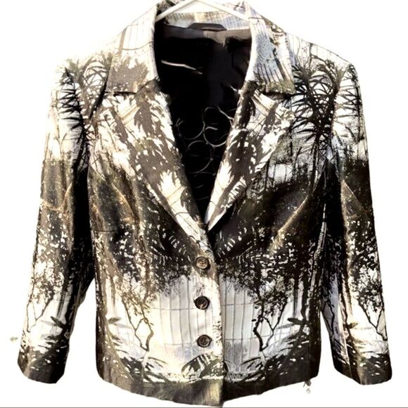 ESCADA BREANNA BLACK/WHITE ABSTRACT PRINT SILK BLAZER/JACKET M/L - Picture 3 of 12